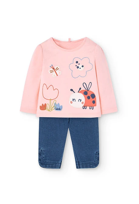 Set di maglietta e pantaloni in maglia per neonata di colore rosa