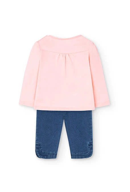 Conjunto de camiseta y pantalón de punto para bebé niña en color rosa