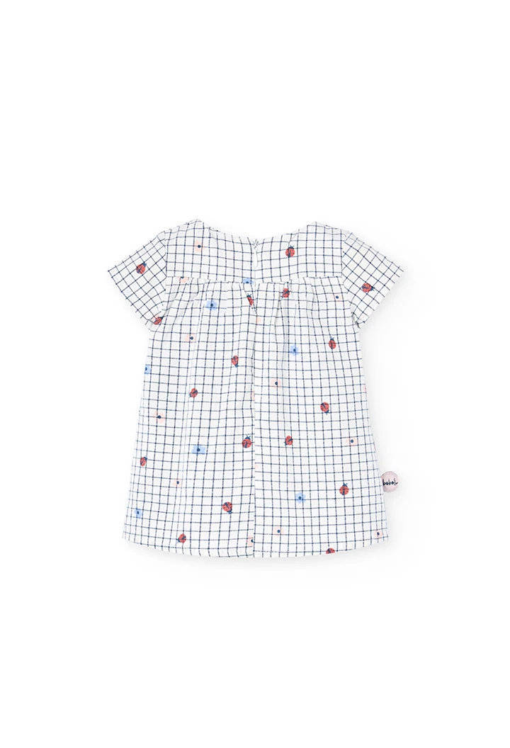 Baby girl's poplin dress with a white and blue print