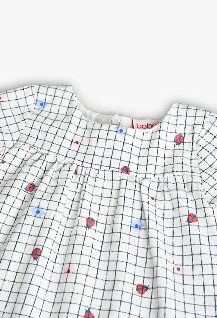 Baby girl's poplin dress with a white and blue print