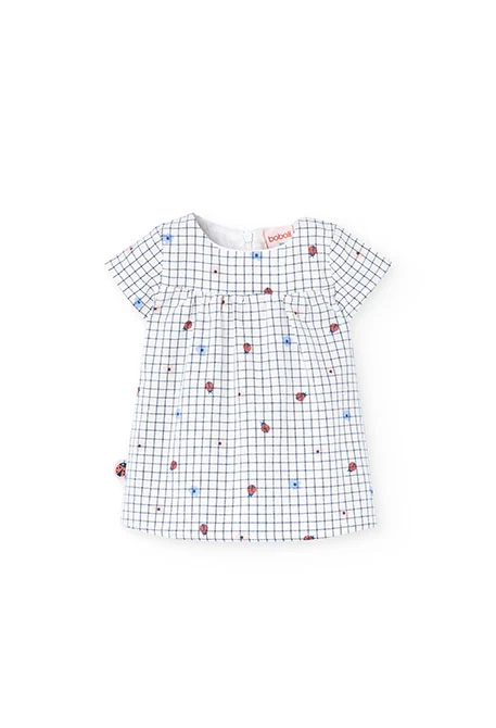 Baby girl's poplin dress with a white and blue print