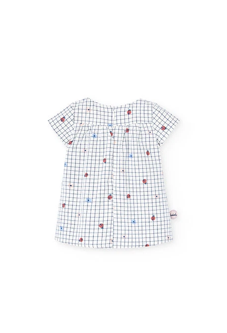 Baby girl's poplin dress with a white and blue print