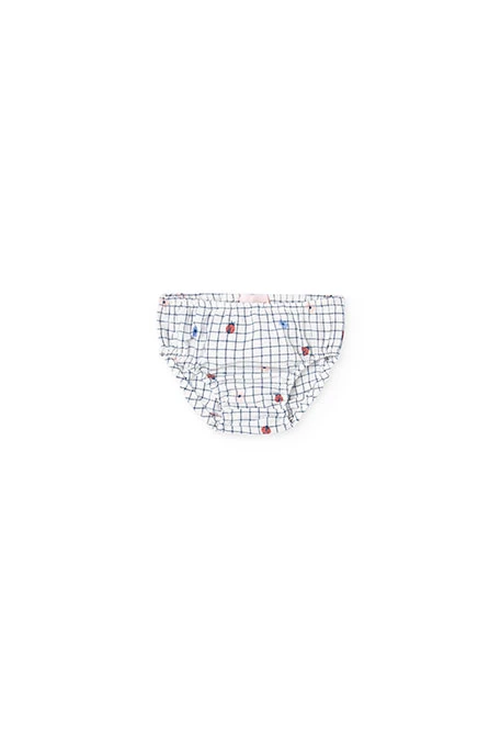 Baby girl's poplin dress with a white and blue print