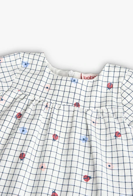 Baby girl's poplin dress with a white and blue print