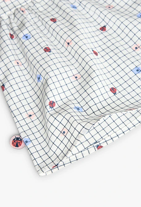 Baby girl's poplin dress with a white and blue print