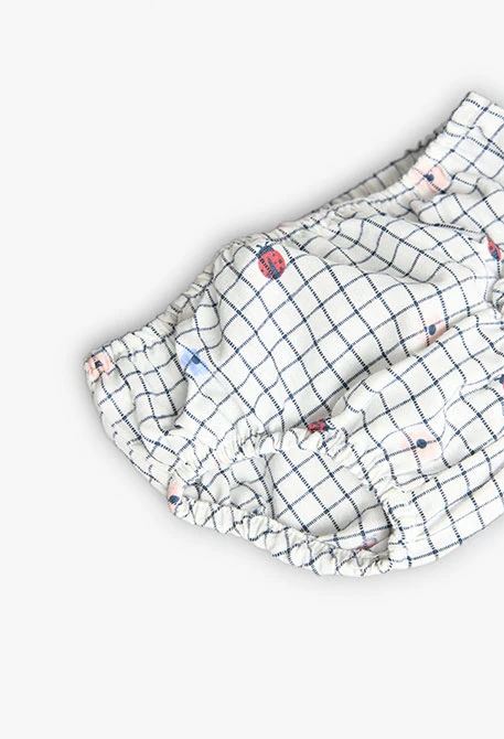 Baby girl's poplin dress with a white and blue print
