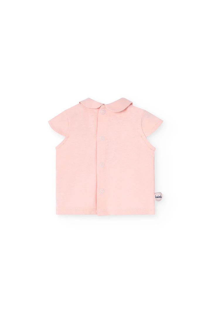 Completo coordinato in maglia per bambina in rosa con stampa di coccinella.