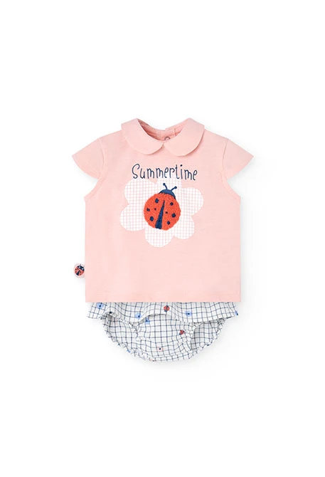Ensemble assorti en tricot pour bébé fille rose avec motif de coccinelle