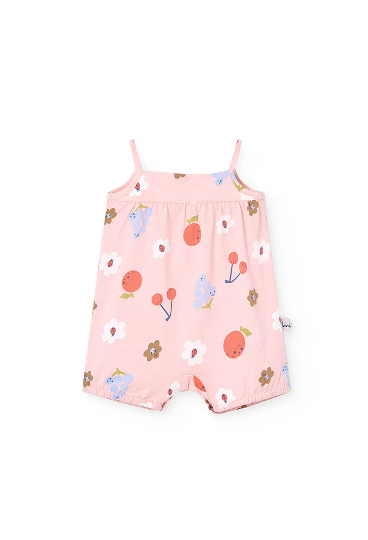 Babygrow de malha para bebé menina com estampado de flores em cor rosa.