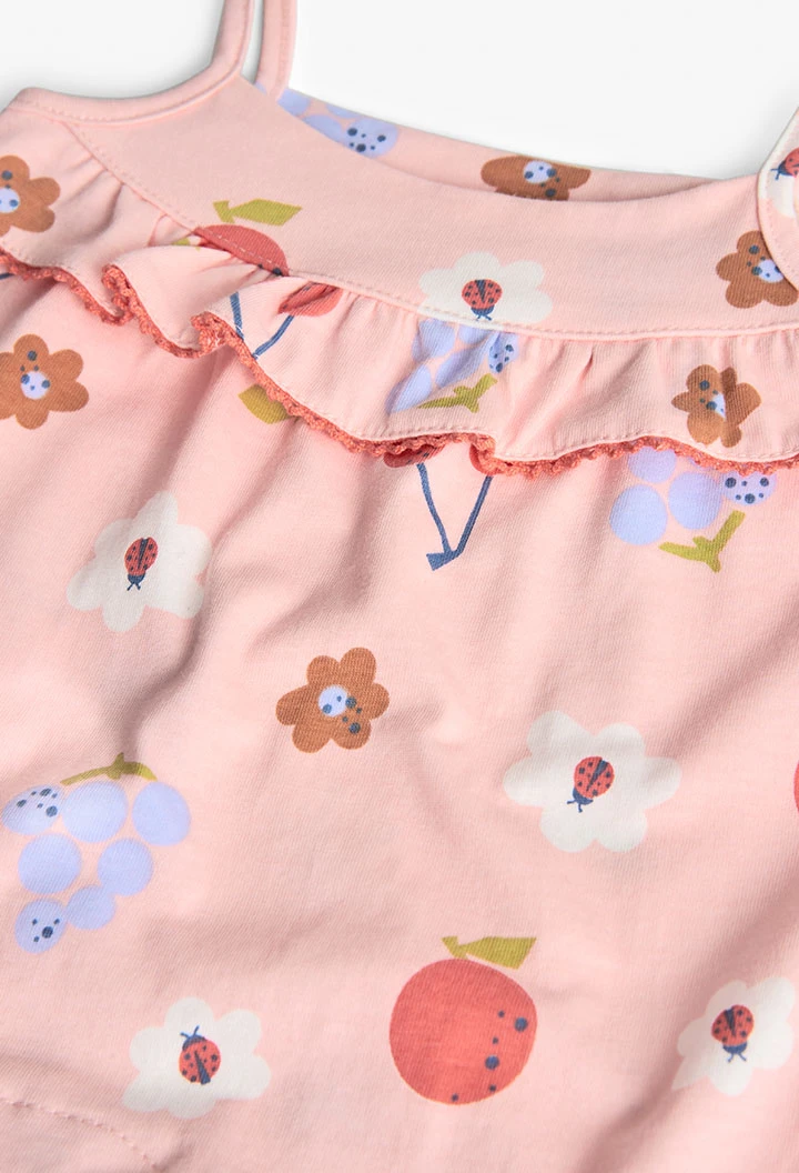 Babygrow de malha para bebé menina com estampado de flores em cor rosa.