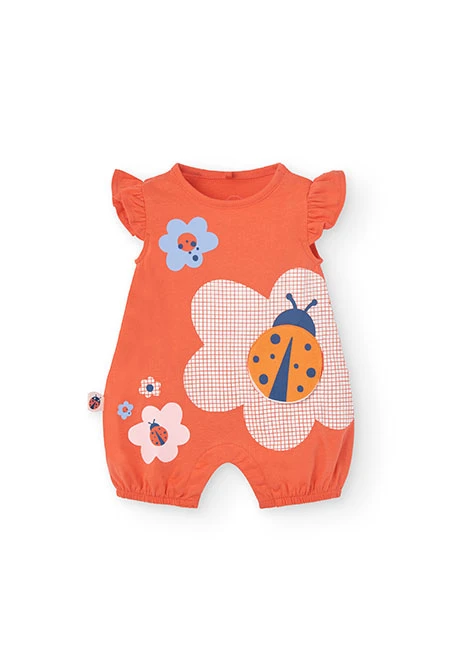 Grenouillère en tricot pour bébé fille de couleur rouge avec motif de coccinelle