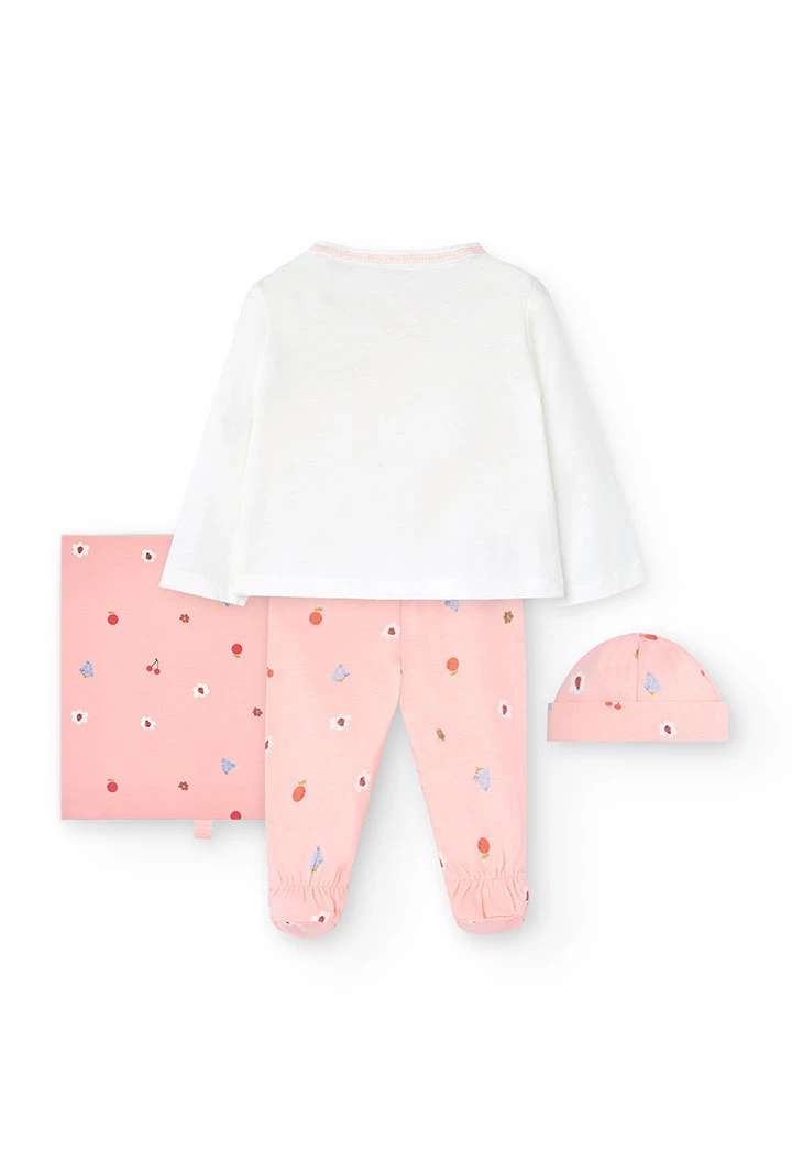 Conjunto de malha para bebé menina em branco e rosa