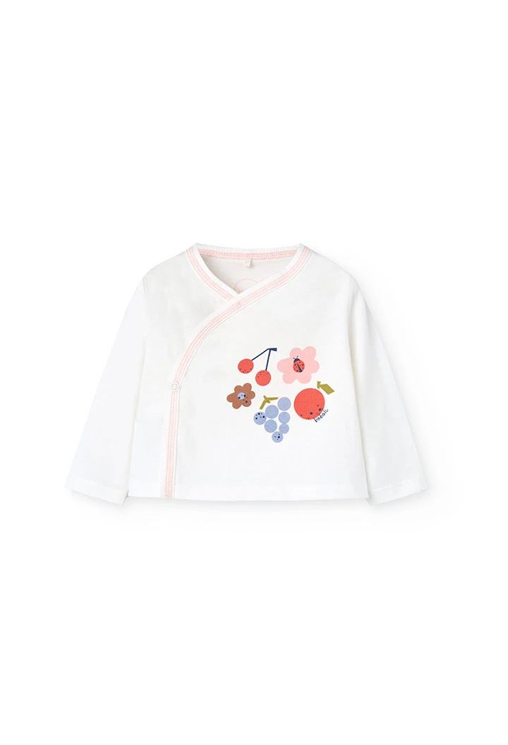 Coordinato in maglia per bambina in bianco e rosa.