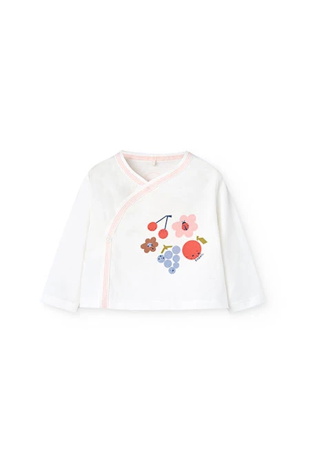 Conjunto de malha para bebé menina em branco e rosa