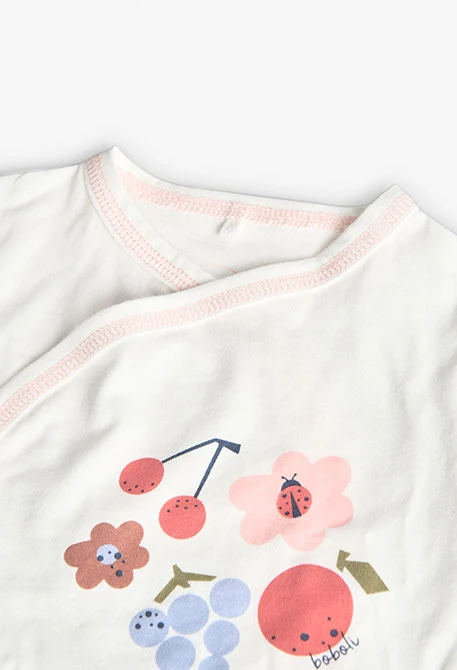 Conjunto de malha para bebé menina em branco e rosa