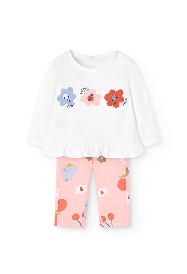 Set of knit T-shirt and trousers for baby girl with floral print