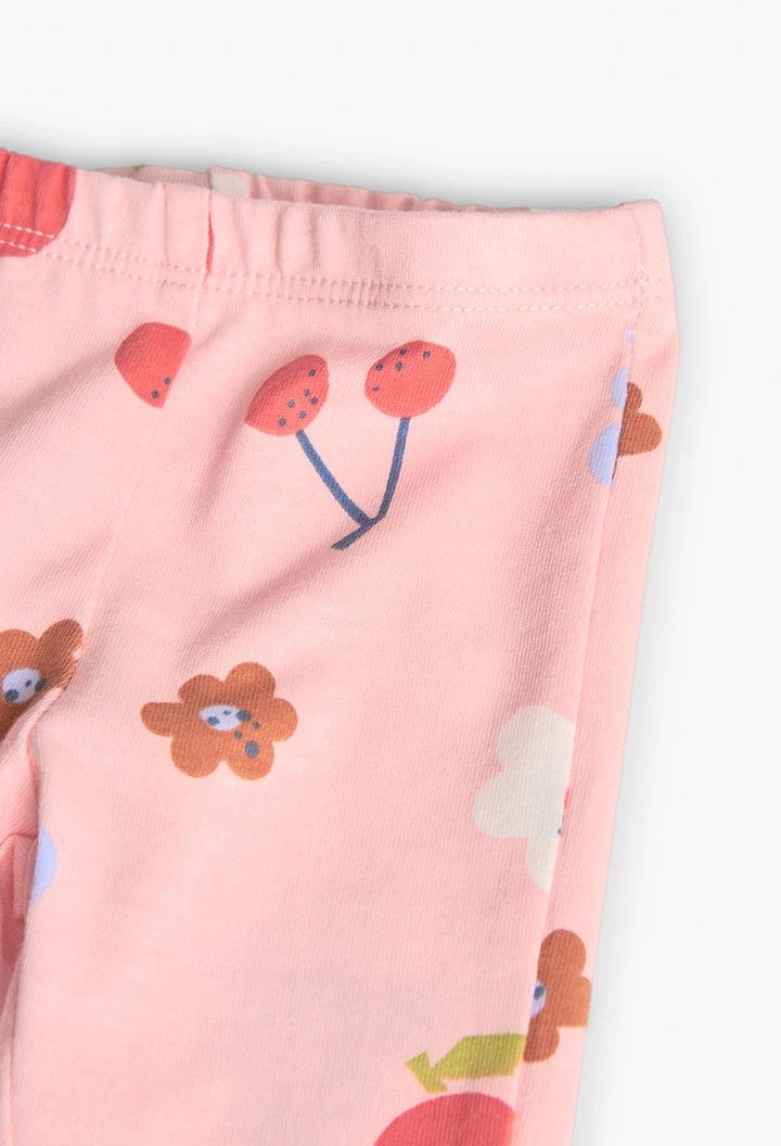 Conjunto de t-shirt e calças de malha para bebé menina com estampado de flores