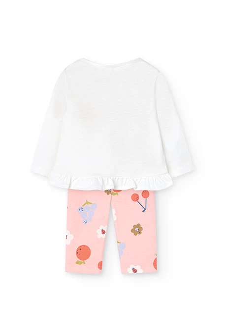 Set of knit T-shirt and trousers for baby girl with floral print