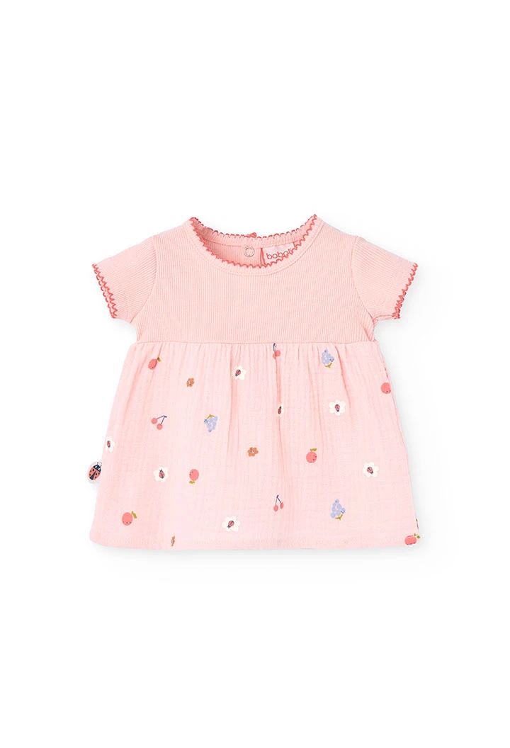 Abito in maglia per bambina in colore rosa con stampa floreale
