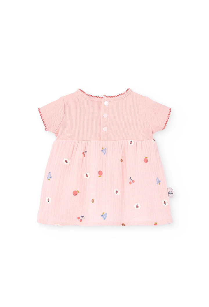 Abito in maglia per bambina in colore rosa con stampa floreale