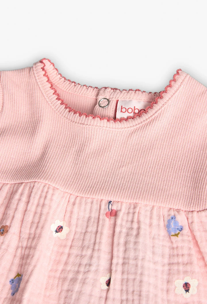 Abito in maglia per bambina in colore rosa con stampa floreale