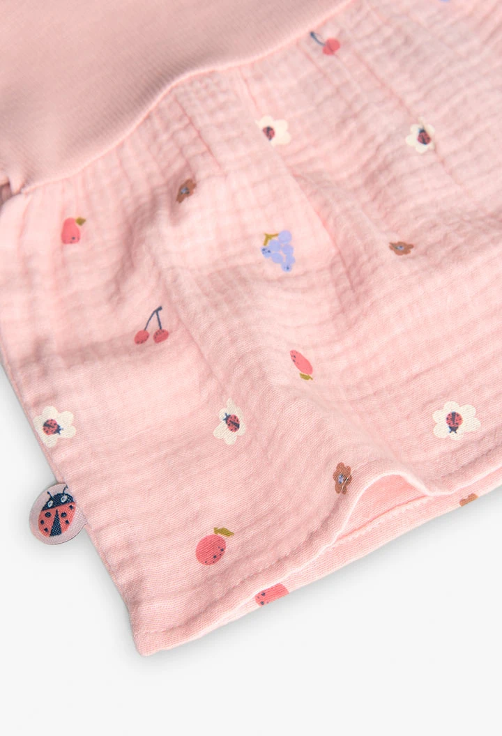 Abito in maglia per bambina in colore rosa con stampa floreale
