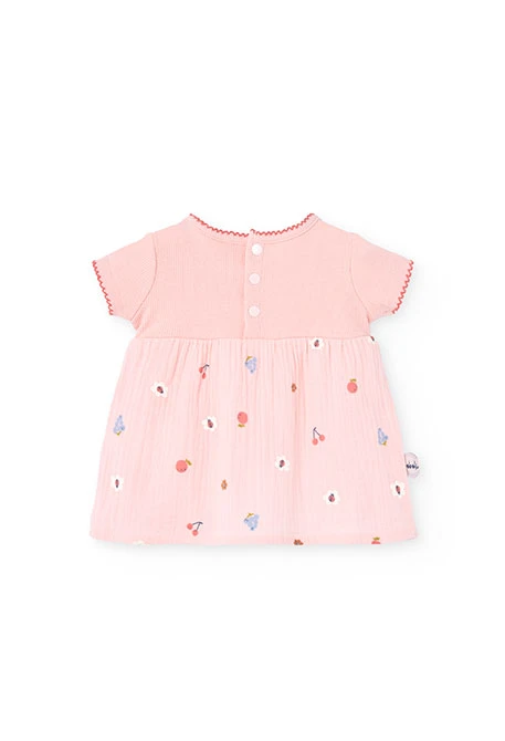 Knitted dress for baby girl in pink with floral print