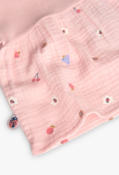 Vestido de malha para bebé menina em cor-de-rosa com estampado de flores