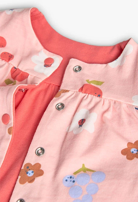 Giacchetta reversibile in maglia per bambina nei colori rosso e rosa