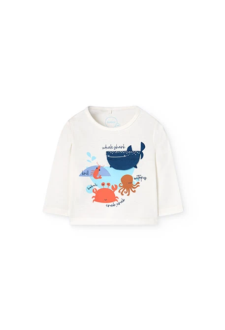 Ensemble en maille de t-shirt pour bébé garçon en couleur blanche et pantalon en bleu.