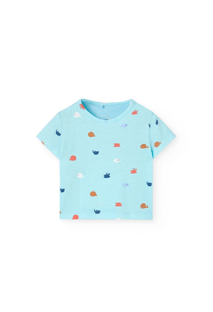 Baby boy knitted t-shirt set in aqua colour with crab print