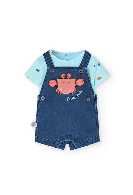 Set di maglietta in maglia per neonato in colore acqua con stampa di granchio.