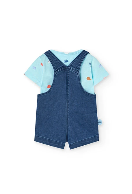 Baby boy knitted t-shirt set in aqua colour with crab print