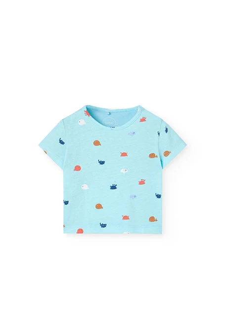 Baby boy knitted t-shirt set in aqua colour with crab print