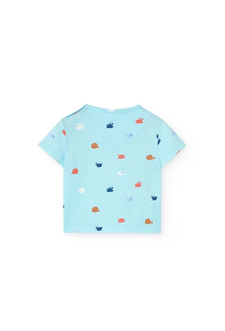 Baby boy knitted t-shirt set in aqua colour with crab print