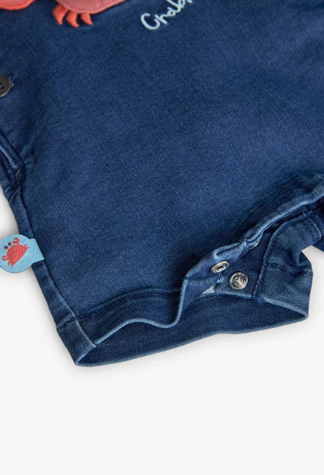 Baby boy knitted t-shirt set in aqua colour with crab print