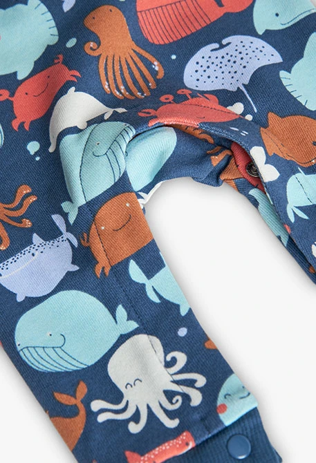 Strampler aus Strick für Baby Jungen in Blau mit Print