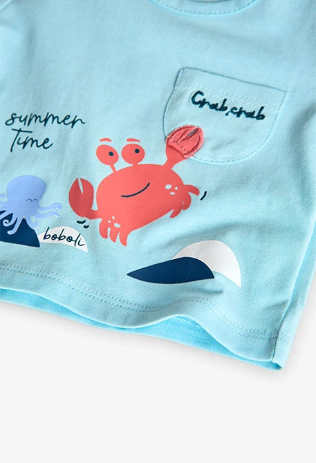 Conjunto de malha para bebé menino em azul