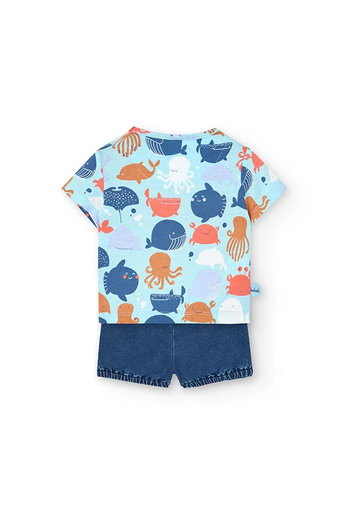 Conjunto de camiseta de punto para bebé niño en color azul con estampado