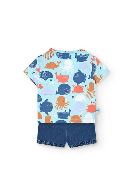 Ensemble de t-shirt en tricot pour bébé garçon de couleur bleue avec imprimé