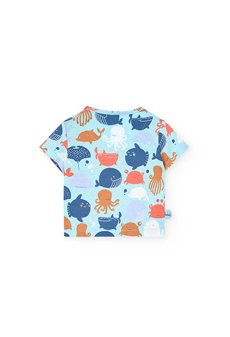 Conjunto de t-shirt de malha para bebé menino em azul com estampado