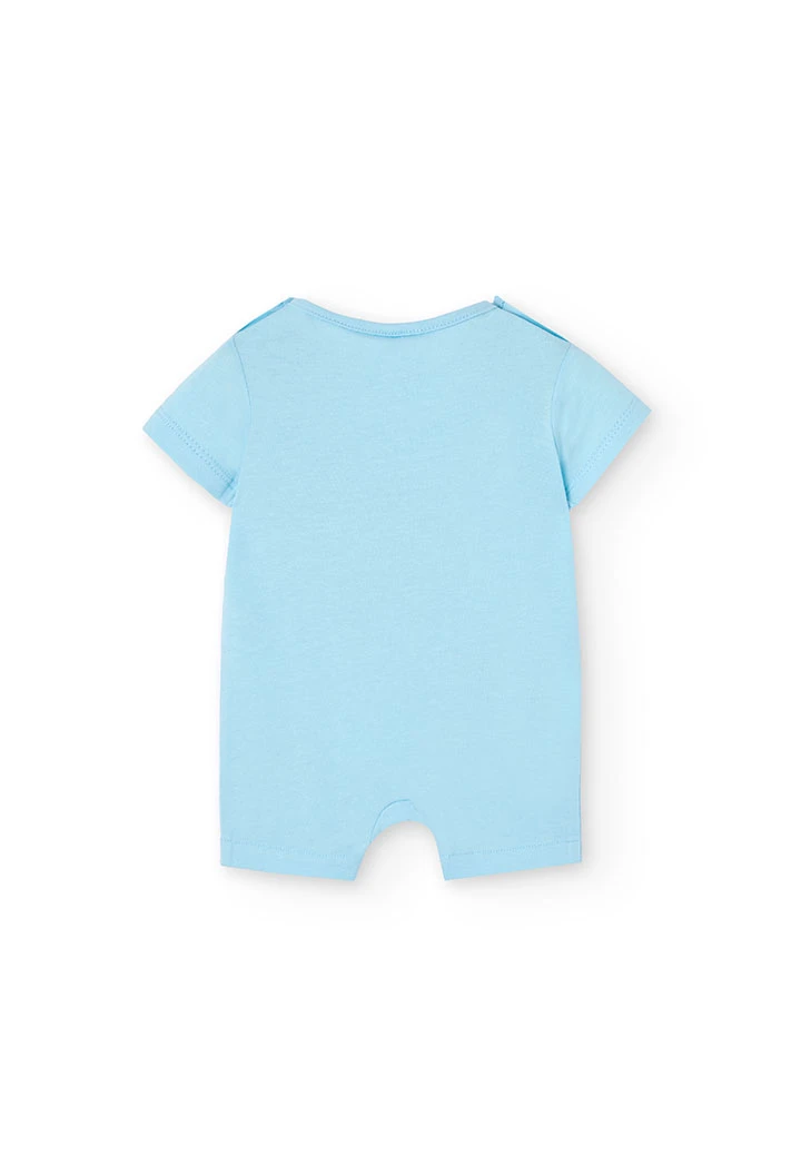 Barboteuse courte en tricot pour bébé garçon de couleur bleue avec imprimé de pieuvre pirate.