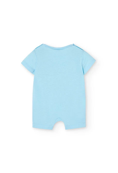 Barboteuse courte en tricot pour bébé garçon de couleur bleue avec imprimé de pieuvre pirate.