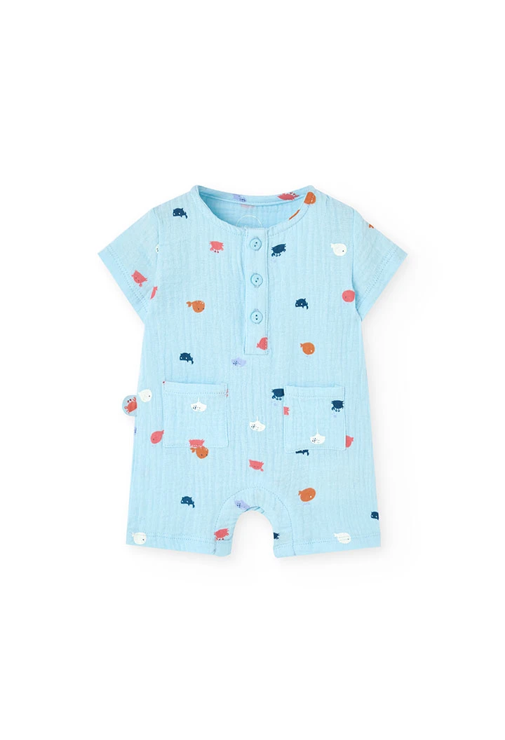 Grenouillère en tricot plat pour bébé garçon, bleu clair, avec motif imprimé