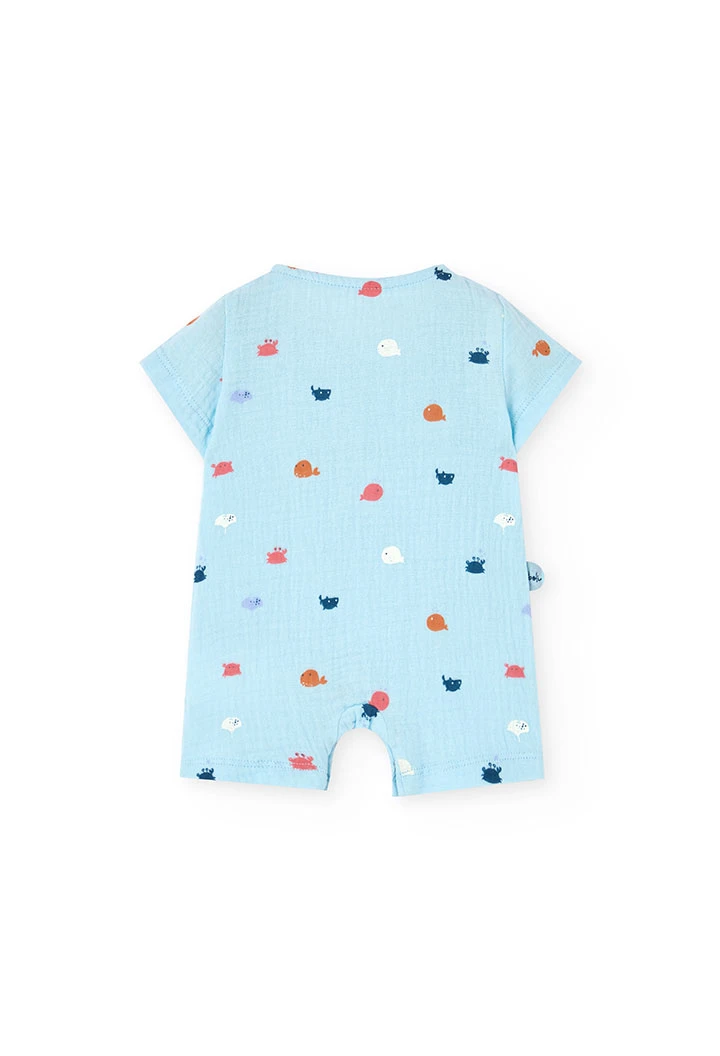 Grenouillère en tricot plat pour bébé garçon, bleu clair, avec motif imprimé