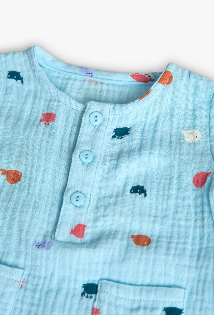 Grenouillère en tricot plat pour bébé garçon, bleu clair, avec motif imprimé