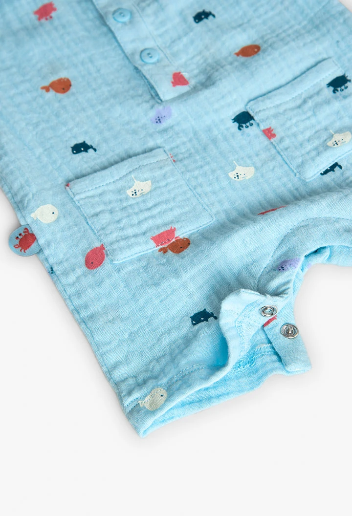 Grenouillère en tricot plat pour bébé garçon, bleu clair, avec motif imprimé