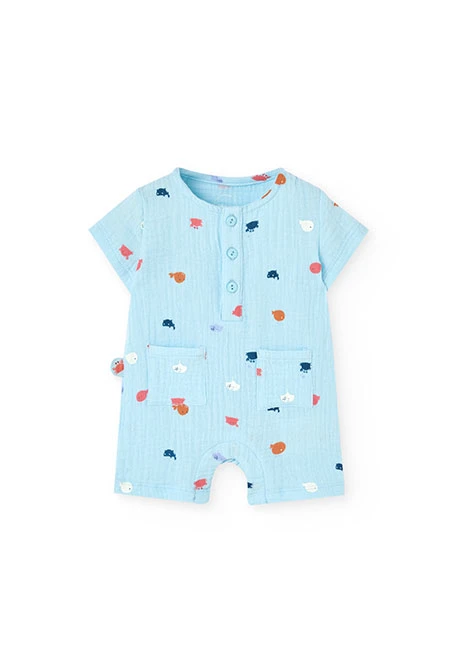 Grenouillère en tricot plat pour bébé garçon, bleu clair, avec motif imprimé
