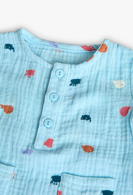 Grenouillère en tricot plat pour bébé garçon, bleu clair, avec motif imprimé