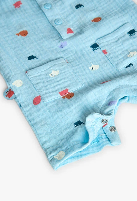 Grenouillère en tricot plat pour bébé garçon, bleu clair, avec motif imprimé